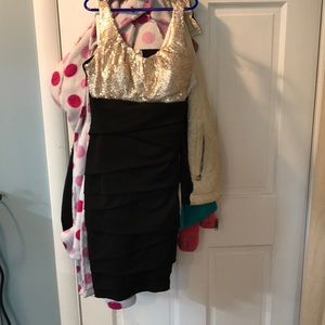 Black dress with gold sequin top